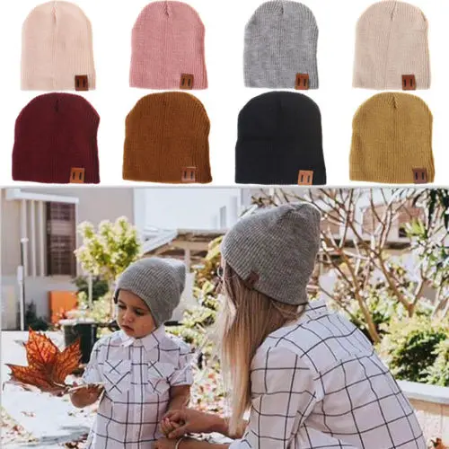Adult Baby Matching Knit Hats Men Women Kids Babies Warm Winter