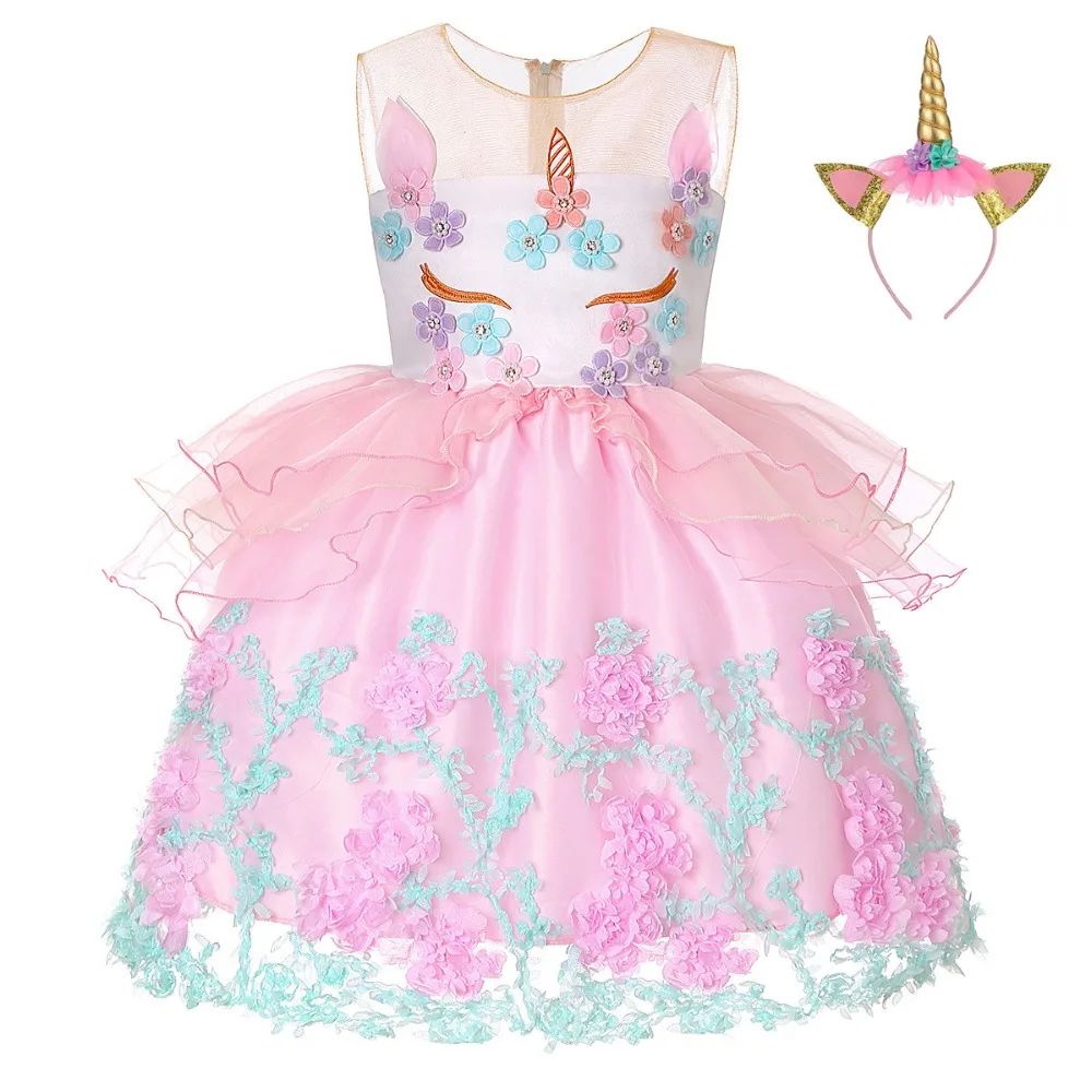

Kids Unicorn Costumes Flower Girl Unicorn Dresses Toddler Birthday Party Clothes Children Princess Tulle Gowns Vestido Unicornio