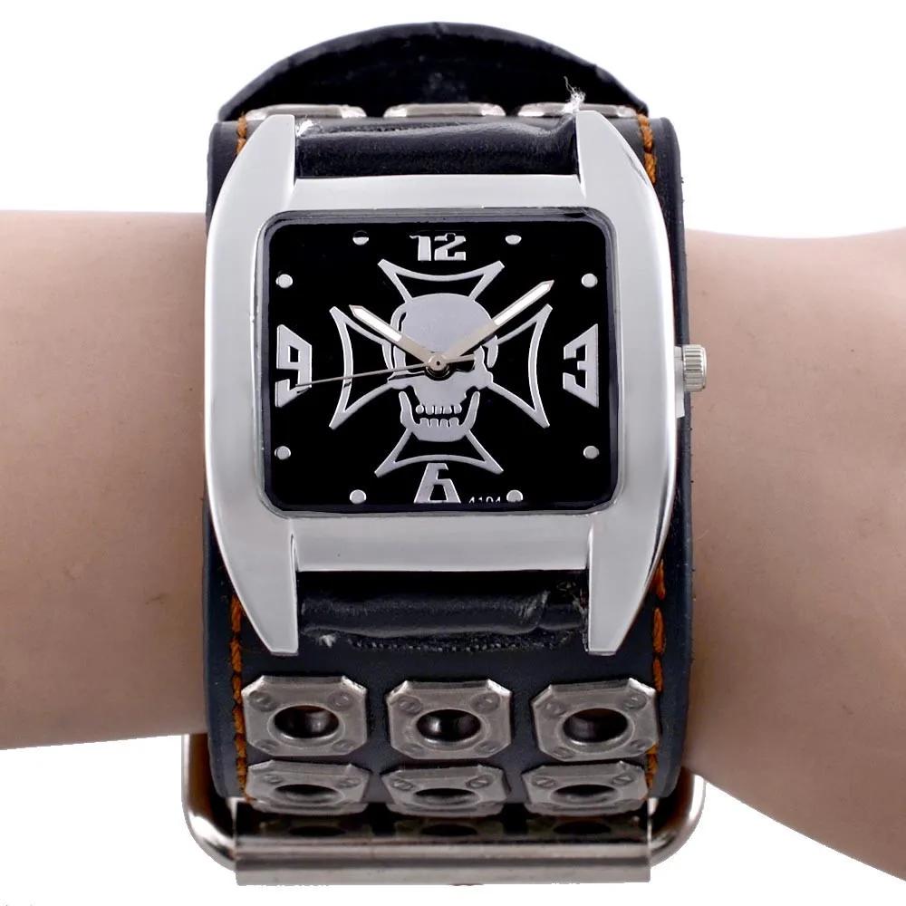 

New Unique Skull Quartz Punk Watches Luxury Leather Sports Watch Relogio Masculino