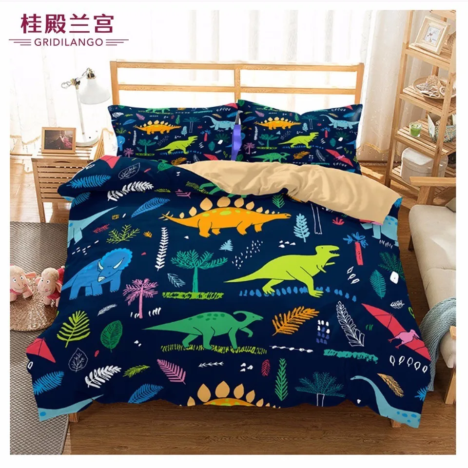 

New Fashion Creative Dinosaur Bedding Set Colorful Pattern Dovet Cover Pillowcase Children Gift Home Textiles Various Sizes 3PCS