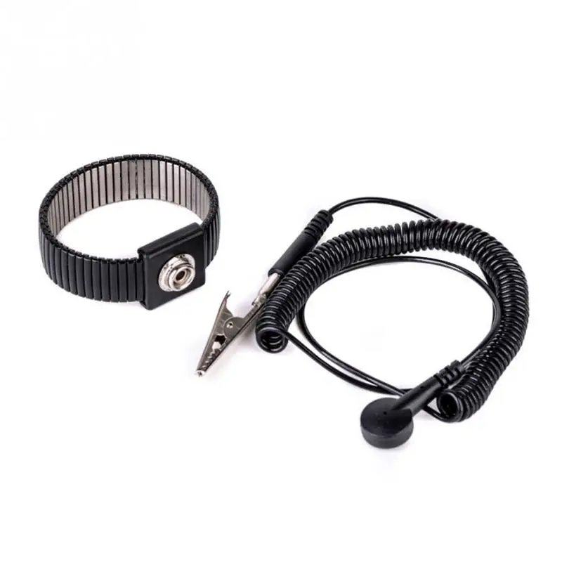 

Flexible PU cable+metal Anti-static anti-friction Black Adjustable Strap Antistatic Grounding Bracelet Metal Wire Wrist Band #5