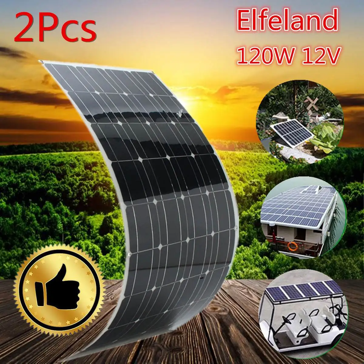 

2PCS Elfeland SP-36 12V 120W Monocrystalline Semi-flexible Solar Panel With 1.5m Cable