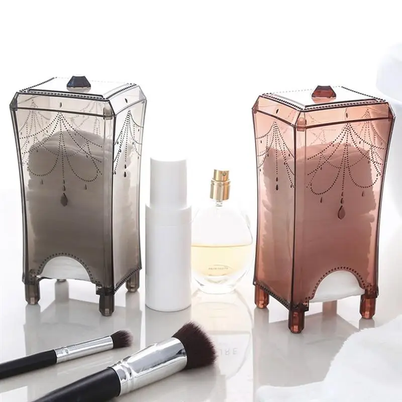 1PC Plastic Vintage Square Transparent Cotton Pad Container Storage