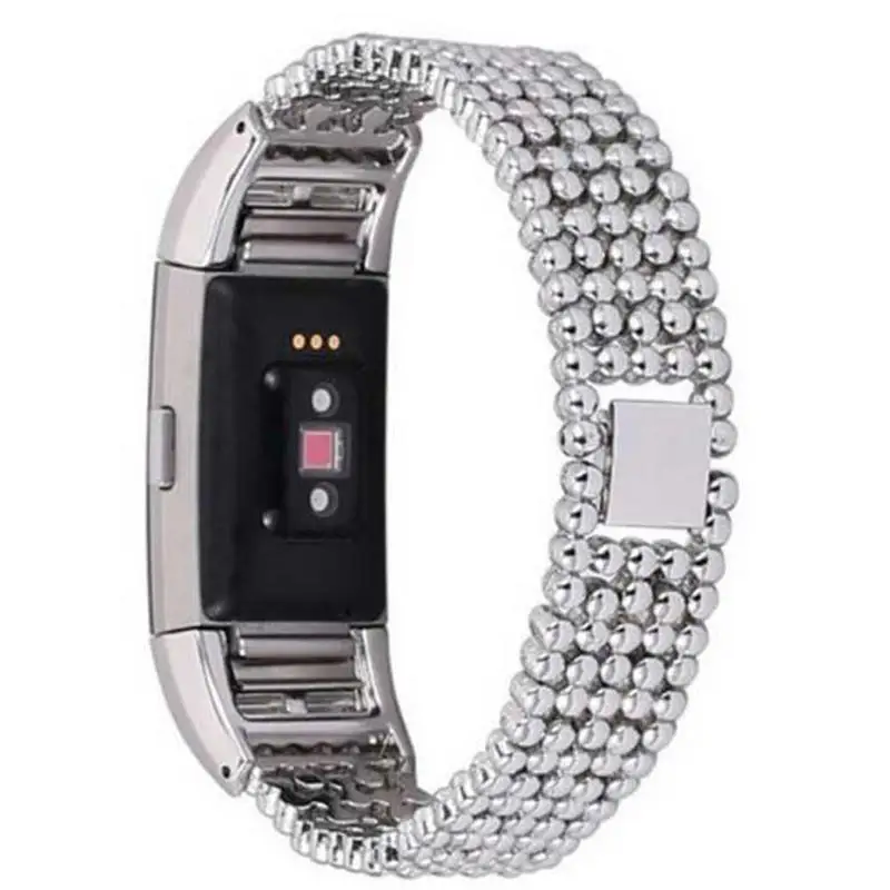 

Smart Watch Strap Suitable For Fitbit Charge2 Fashionable Smart Watch With Round Bead Chain Steel Belt Comfortable Durable Strap