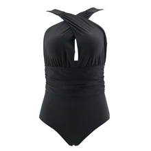 Цельный купальный костюм с открытой спиной Крест Спереди Бандаж пуш-ап полый Монокини Одноцветный купальный костюм бикини женский купальник