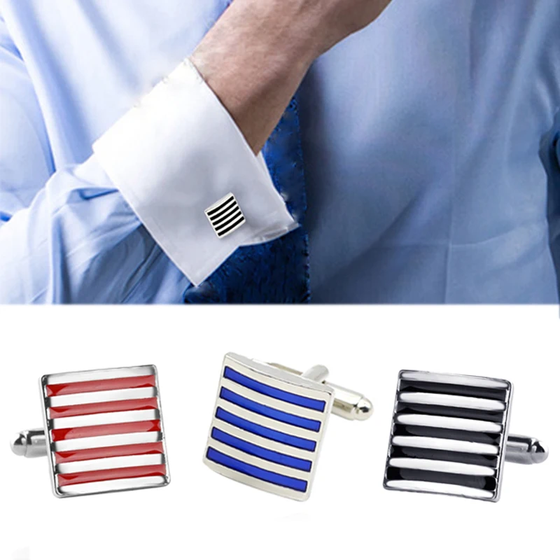 

Fashion 1 Pair French Striped Paint Business Cufflinks Stylish Suit Shirt With Accessories Unisex Woman Man Female Pin