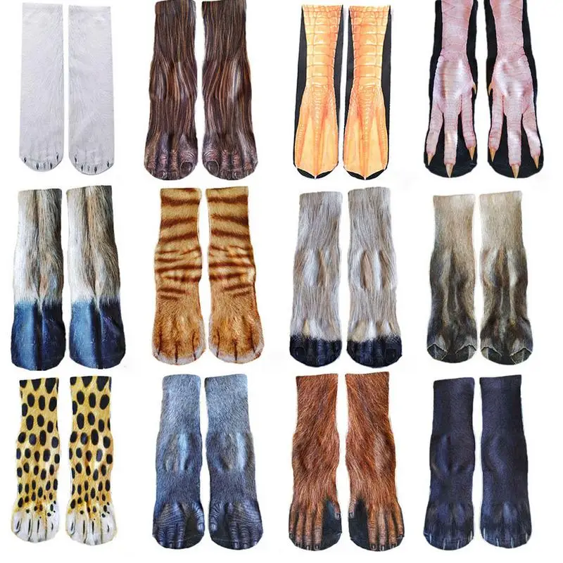 

1Pair 3D Animals Print Socks Unisex Crew Long Socks Soft Casual Cute Cotton Socks Children Dog Horse Zebra Tiger Cat Paw