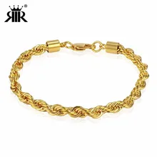 RIR классический нержавеющая сталь золотой Карабин Застежка браслет с витой цепью нежный Веревка Цепи Ювелирные Браслеты Подарки для него