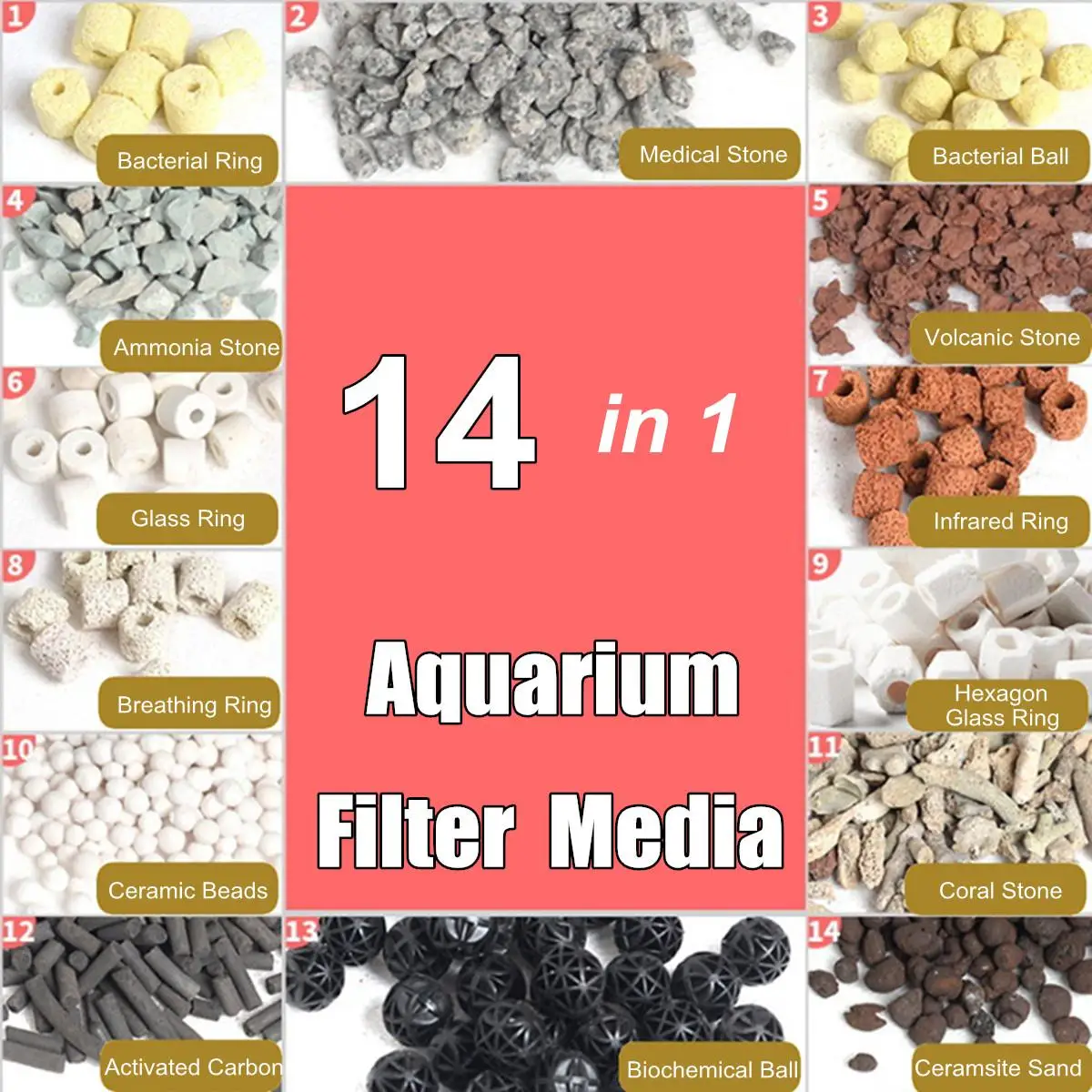 14 in 1 Aquarium Fish Tank Pond Filter Materials Biological Rings Bio