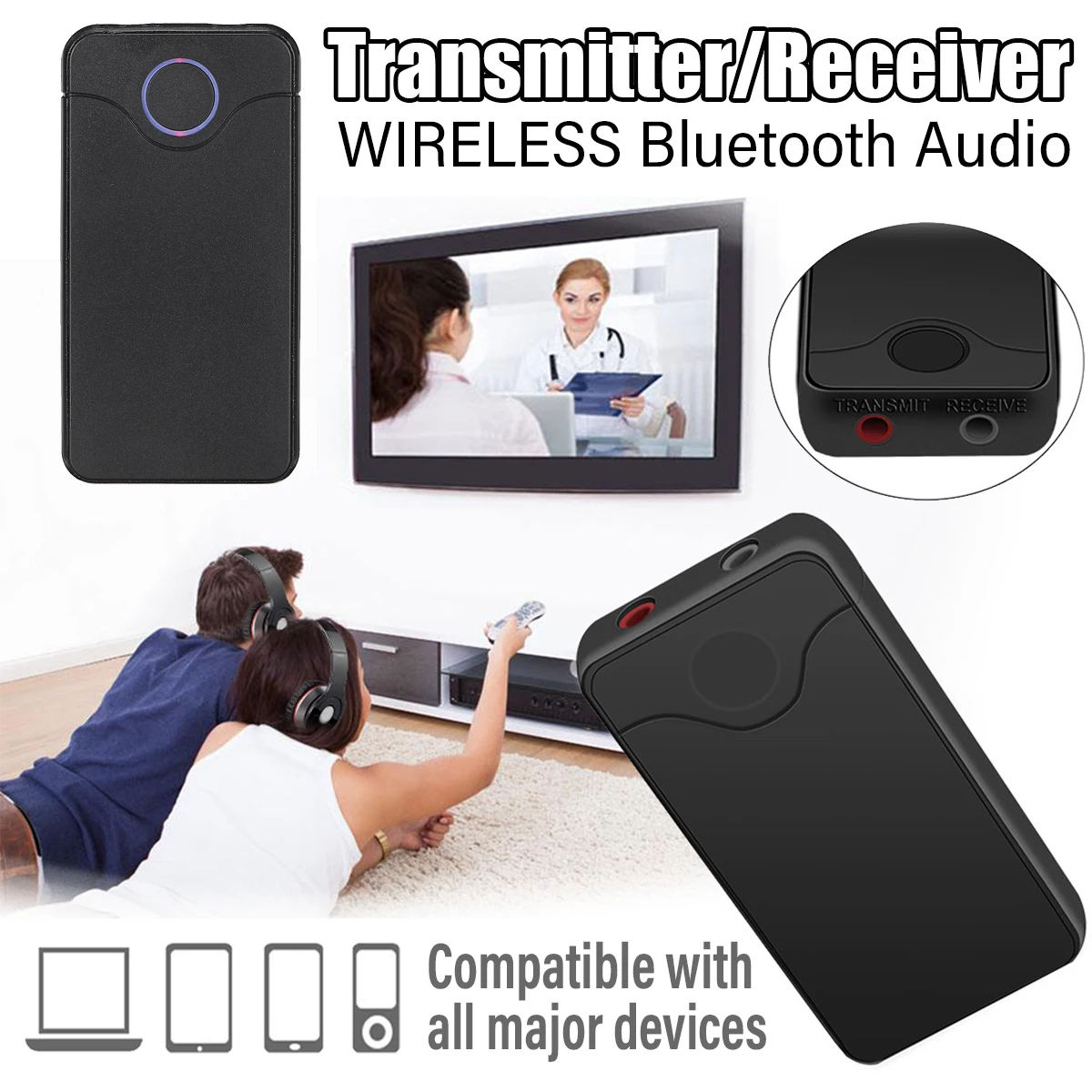 

2 In 1 Bluetooth Transmitter Receiver Wireless Adapter Audio Bluetooth Transceiver 3.5MM Port Stereo Audio Adapter for Home TV