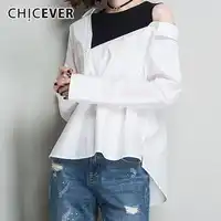CHICEVER 秋の女性の Tシャツ女性のための女性のパッチワークパッチワークストライプ長袖 Tシャツ服ファッション韓国 N
