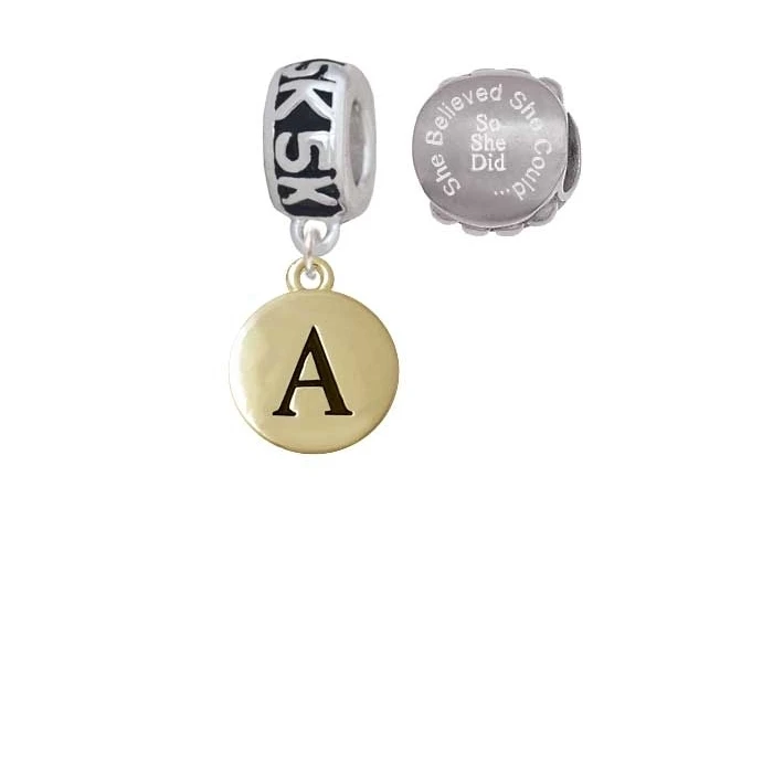 Goldtone Capital Letter - A Pebble Disc 5K Run She Believed Could Charm Beads (Set of 2) |