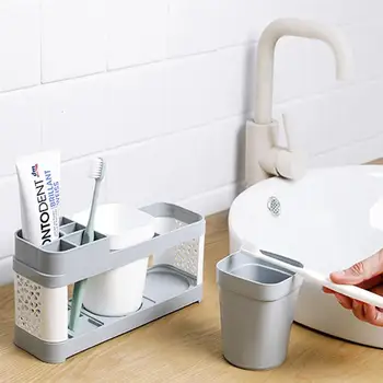 

Toothbrush Holder Decorative Bathroom Dental Storage Organizer Stand for Bathroom Lavatory Home Organizer Plastic White