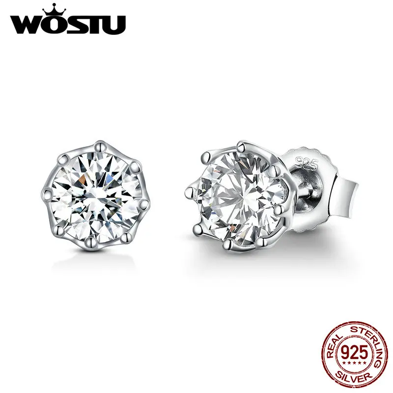 

WOSTU Real 100% 925 Sterling Silver Sparkling Light Stud Earrings For Women Engagement Wedding Fashion Fresh Jewelry Gift CQE499