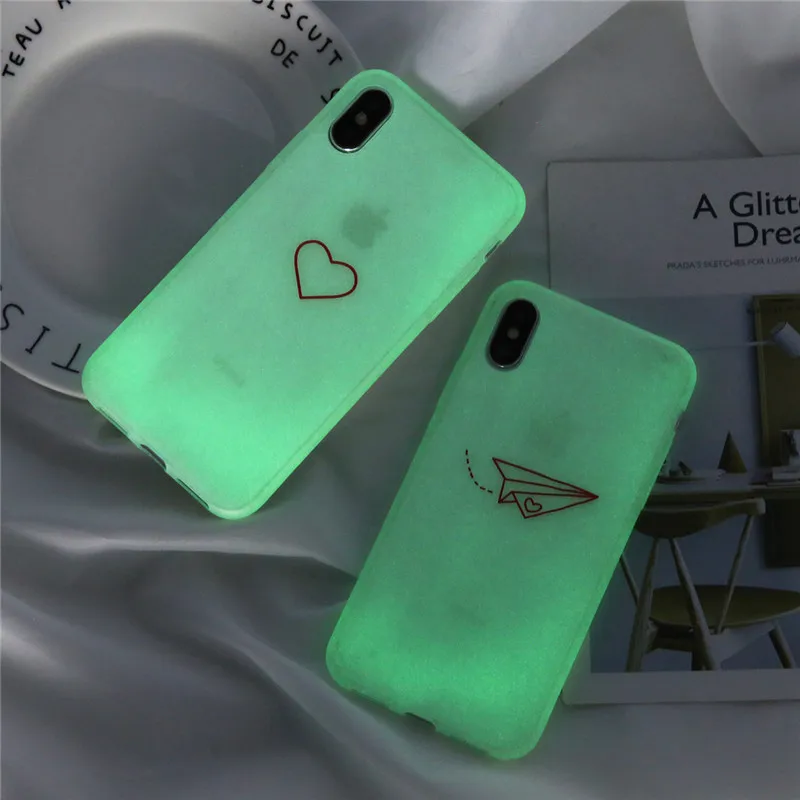 

Ottwn Love Heart Airplane Night light Phone Cover For iPhone 6 6S 7 8 Plus X XR XS Max Soft Silicon Back Case Cover Capa