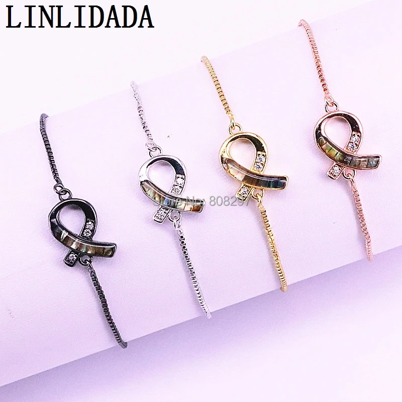 

10Pcs Mix Colors pave CZ Shell Breast Cancer Awareness Ribbon Charm Connector Bracelet For Women Jewelry LL-B028