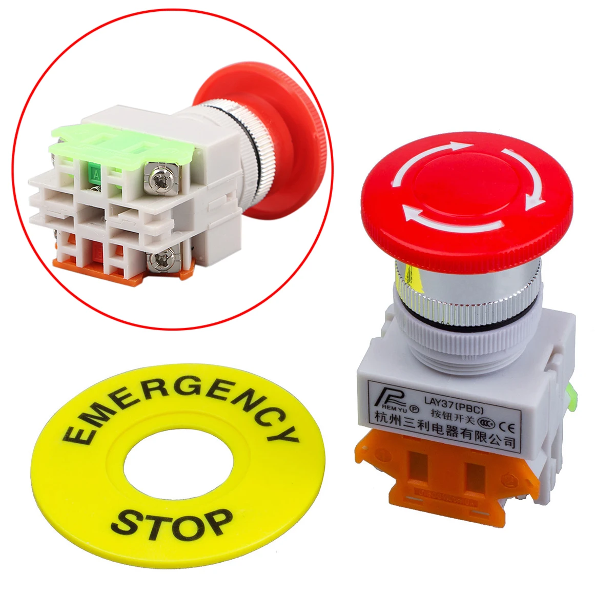 

New 1NO 1NC DPST Emergency Stop Push Button Switch AC 660V 10A Red Mushroom CapEmergency Button with Self-locking