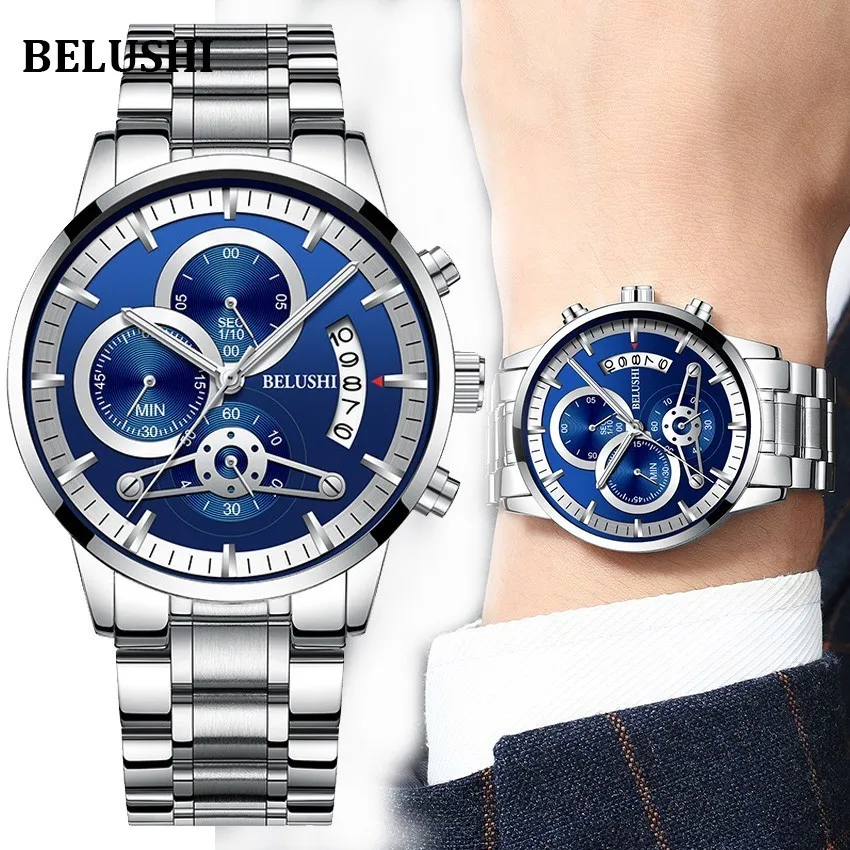 

Belushi Mens Watches Top Luxury Brand SLilver Watch Men Relogio Masculino Military Army Analog Quartz Wristwatch Montre Homme