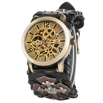 

Steampunk Cool Bronze Skeleton Mechanical Watch Men Automatic Self Winding Timepieces 2019 Luxury Male Clock Birthday Gifts