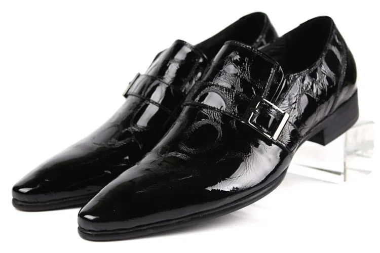 

Large Size Eur45 Fashion Black Loafers Mens Dress Shoes Patent Leather Business Shoes Male Wedding Shoes With Buckle