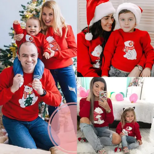 

Christmas Family Matching Clothes Women Kid Bear Hoodies Sweater Pullover Long Sleeve Top Sets Winter Warm Family Clothing Sets