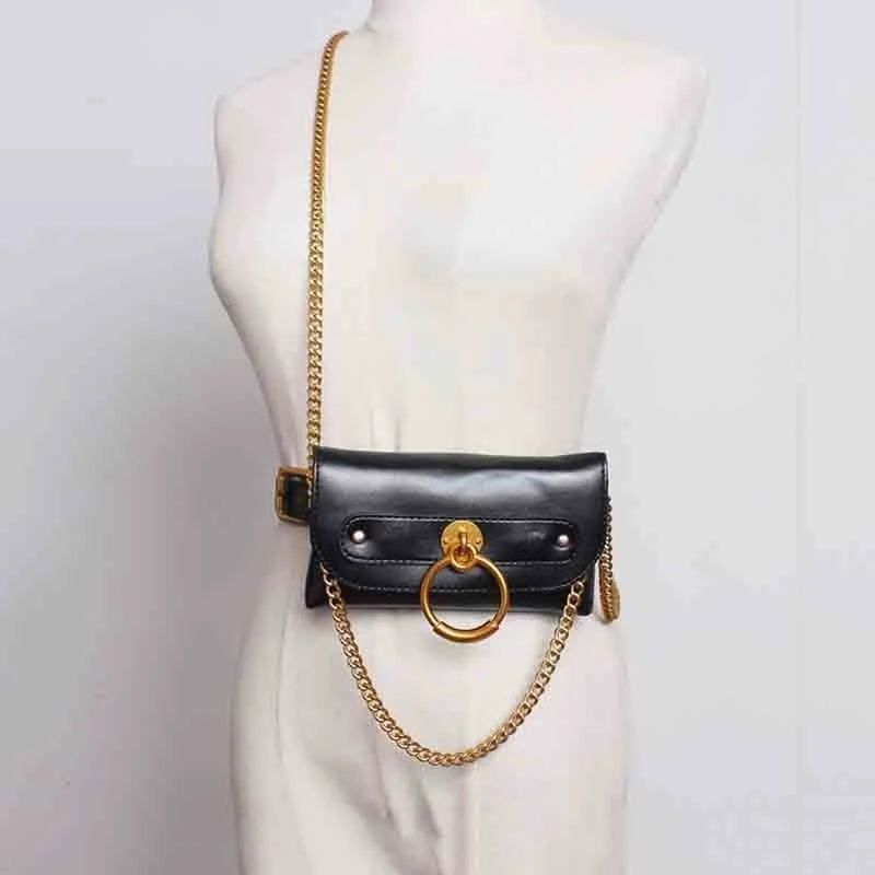 

[YaLee] New Fashion 2019 Spring Summer Detachable PU Leather Mini Bag Girdle Metal Pin Buckle Chain Long Belts Women U055