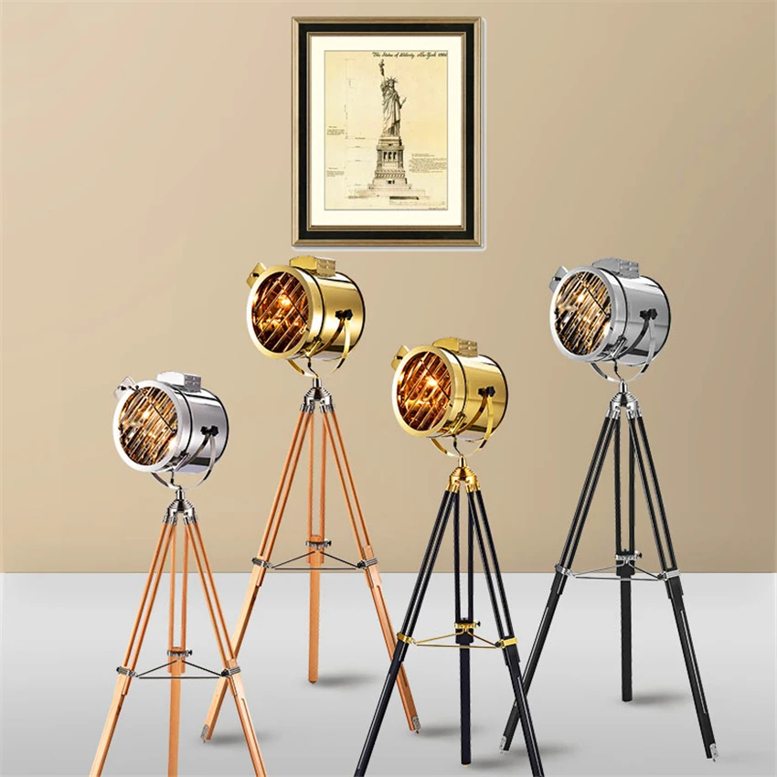 

Modern LED Floor Light Searchlight Tripod Base Gold Standing Lamp Chrome Lampshade Standing Lights Metal Floor Lamps Luminaria