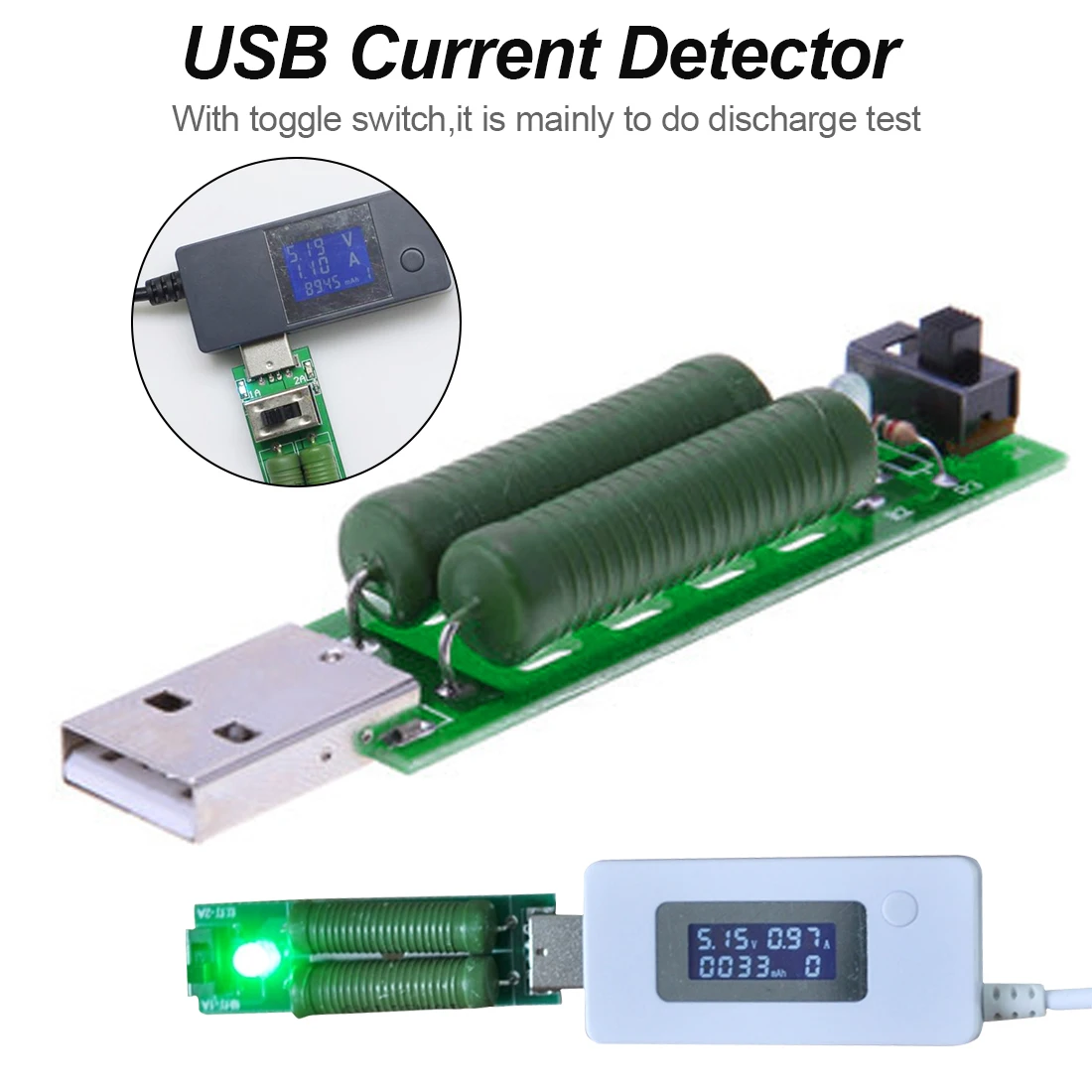 USB порт мини разряд нагрузочный резистор цифровой измеритель напряжения тока тестер 2A/1A с переключателем 1A зеленый светодиод/2A красный светодиод