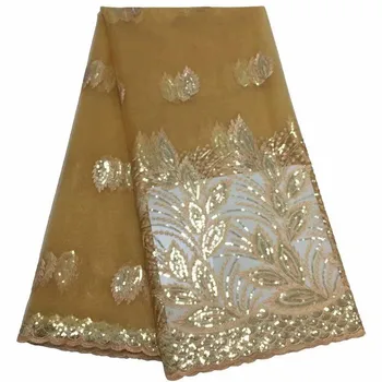 

Big sales huge golden wheat spike pattern with sequins Tulle Lace Fabrics FC90 Free Shipping wholesale price French Lace Fabric