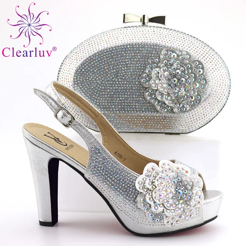 Large Size Silver Color Elder Women Shoes and Bag Italy Shoes and Bag