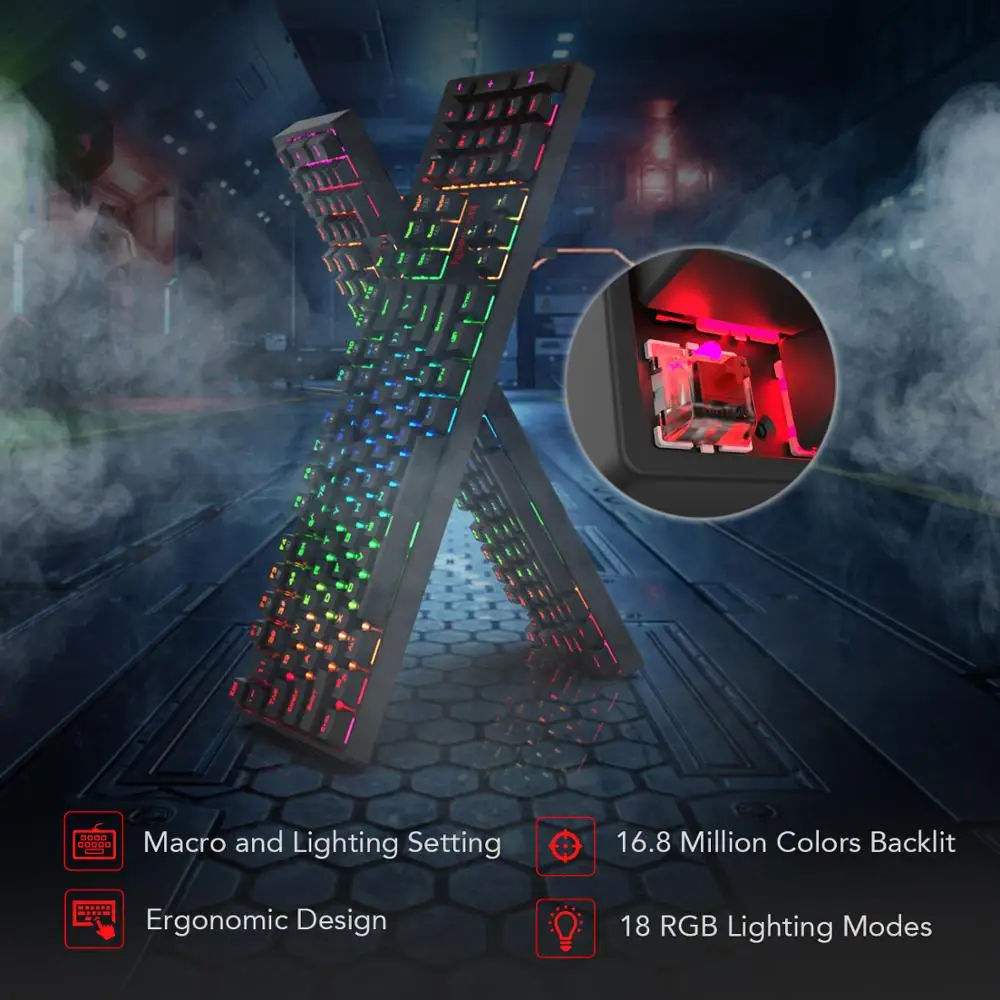 Проводная Механическая игровая клавиатура Redragon K582 BA Combo и мышь M711 Cobra 10000DPI 7
