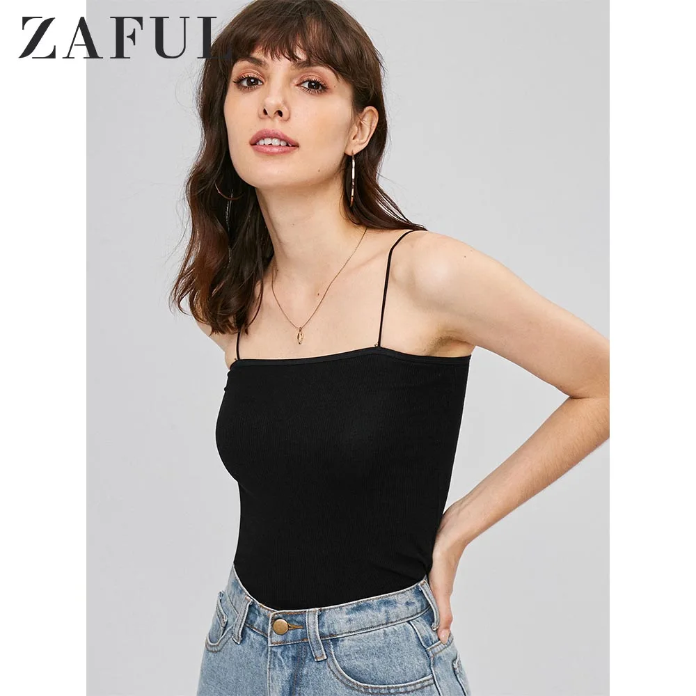 

ZAFUL Women Top Ribbed Knit Cropped Cami Top Tanks Cropped haut femme Womens Summer Sleeveless Cotton Bustier Vest Tees