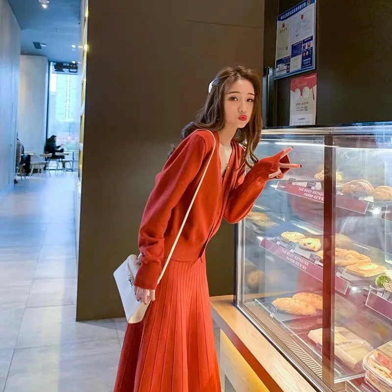 De Encolure 2019 Vêtements beige Printemps Tricot En Robe Femelle Femmes Costumes Décontractés black Nouveauté Et Manches Sans Red Caradigans V Ensemble À Luftmensch WfnF4F