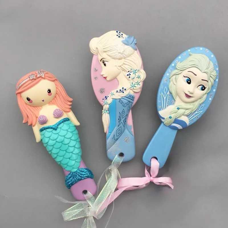 Disney Princess Comb Hair Rope Headwear Set Frozen Elsa Ariel Cartoon 3D Stereo Air Cushion Comb Girl Headwear Hair Ring Set