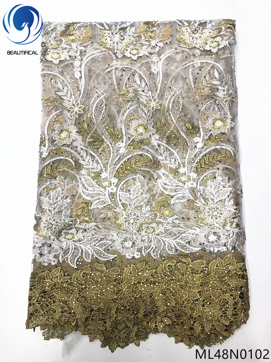 

BEAUTIFICAL nigeiran lace rhinestones french tulle cord net lace 5 yards guipure french lace ML48N01