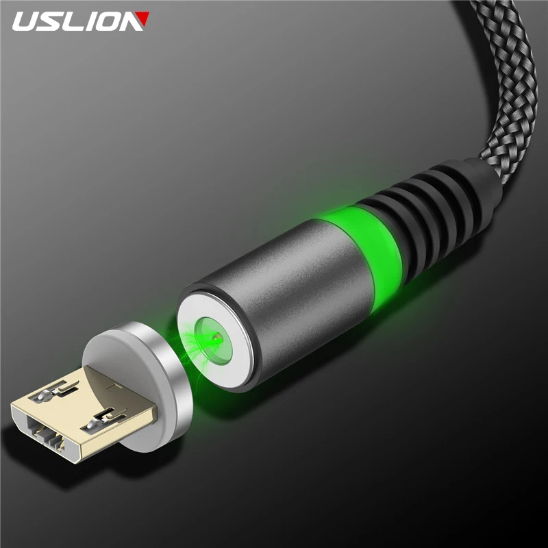 Магнитный кабель USLION со светодиодной подсветкой Micro USB для передачи данных Samsung S10