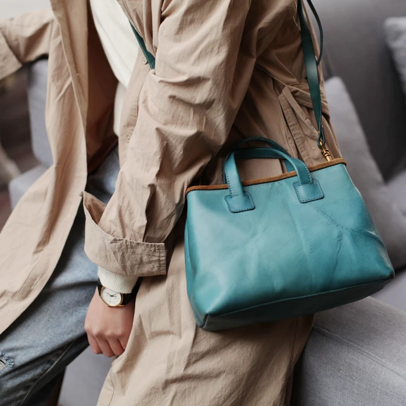 

Natural Cowhide Leather Handbags Fashion Women Satchel Genuine Leather Vintage Shoulder Messenger Bags Female Small Tote New