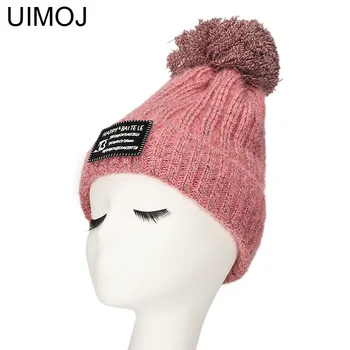 

UIMOJ Thick Ball Cap Pom Poms Winter Hat for Women Girl 's Hats Knitted Beanies Female Hat