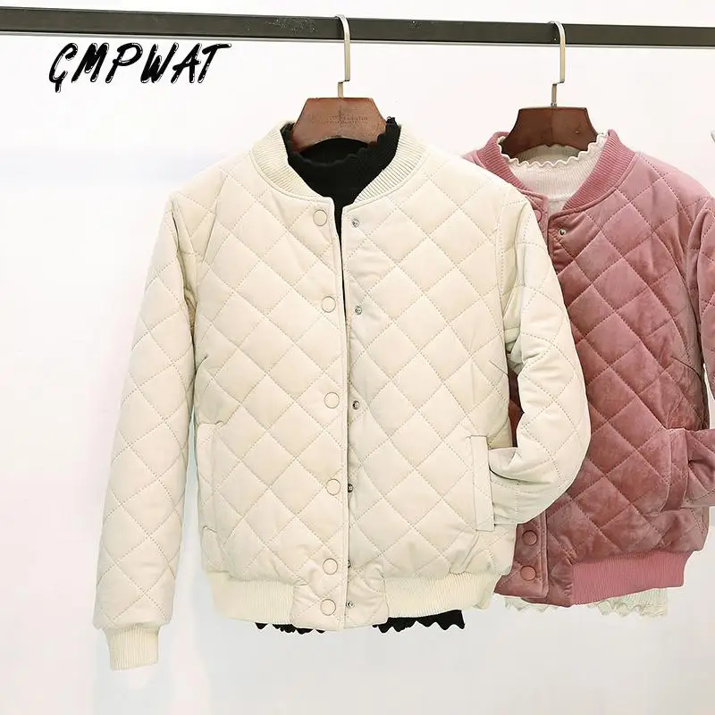 

GMPWAT Women Short Velvet Coat Spring Winter Female Single Breasted Cotton Jacekt Black Pink Coat Thick Warm Padded Cotton
