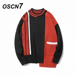 OSCN7 High Street контрастного цвета в полоску дизайн негабаритных пуловер свитер Для мужчин брендовая одежда вязаный свитер Для мужчин A310