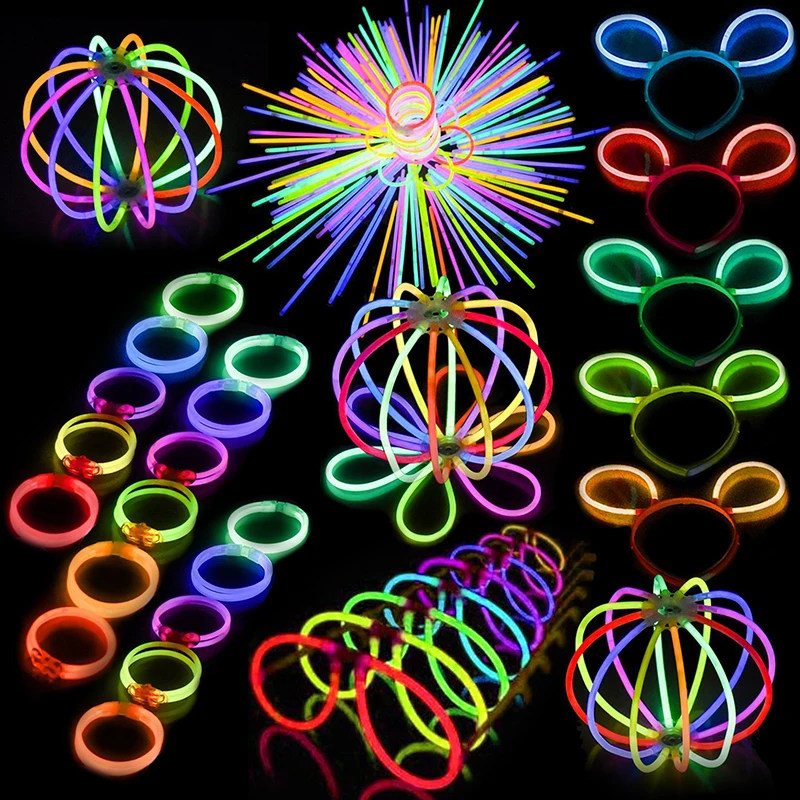 420 шт разноцветная светящаяся палочка, браслеты, ожерелья, Праздничные рождественские неоновые светящиеся игрушки, модные вечерние светящиеся палочки, креативная игрушка