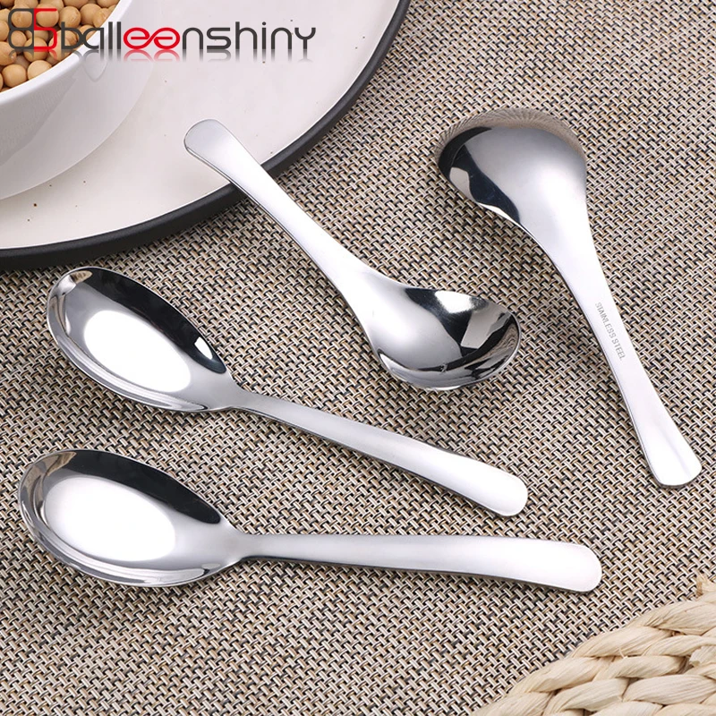 

BalleenShiny Stainless Steel Round Bottom Spoon Rice Soup Flat Scoop Egg Sauce Kitchen Tableware Hotel Restaurant Cutlery