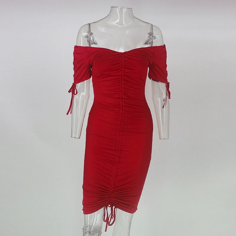 DRESSMECB сексуальное платье с открытыми плечами женское летнее без бретелек
