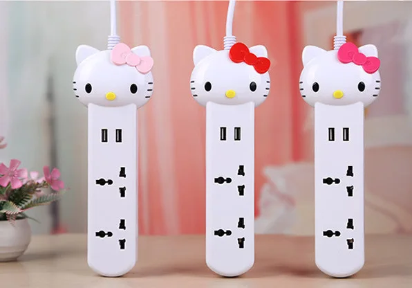 

Hello Kitty Bring Socket Power Plate Line Household Supply Drag Connection Porous Function Plastic Soket Usb Electrical Outlet
