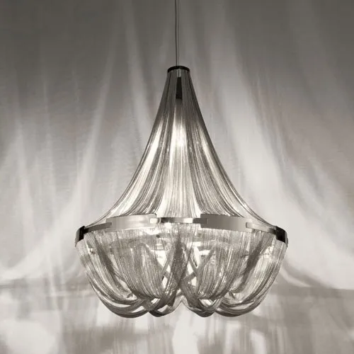 

French Aluminum Chain Tassel Chandelier Light Fixture Empire Vintage Hanging Suspension Lustre Chain Pendant Lamp Drop Light