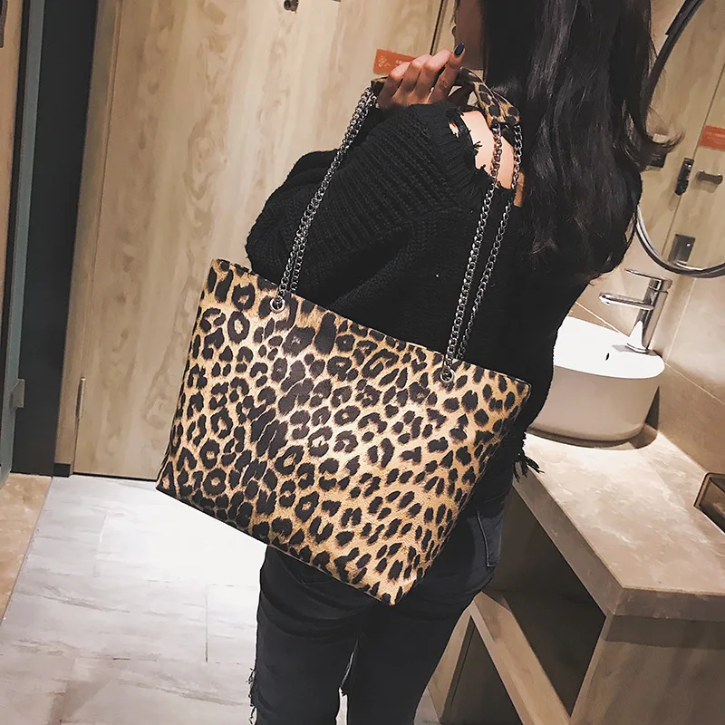 

Miyahouse Velour Women Tote Bag With Chain Large Capacity Ladies Shoulder Bag Fashion Plush Leopard Female Travel Handbag