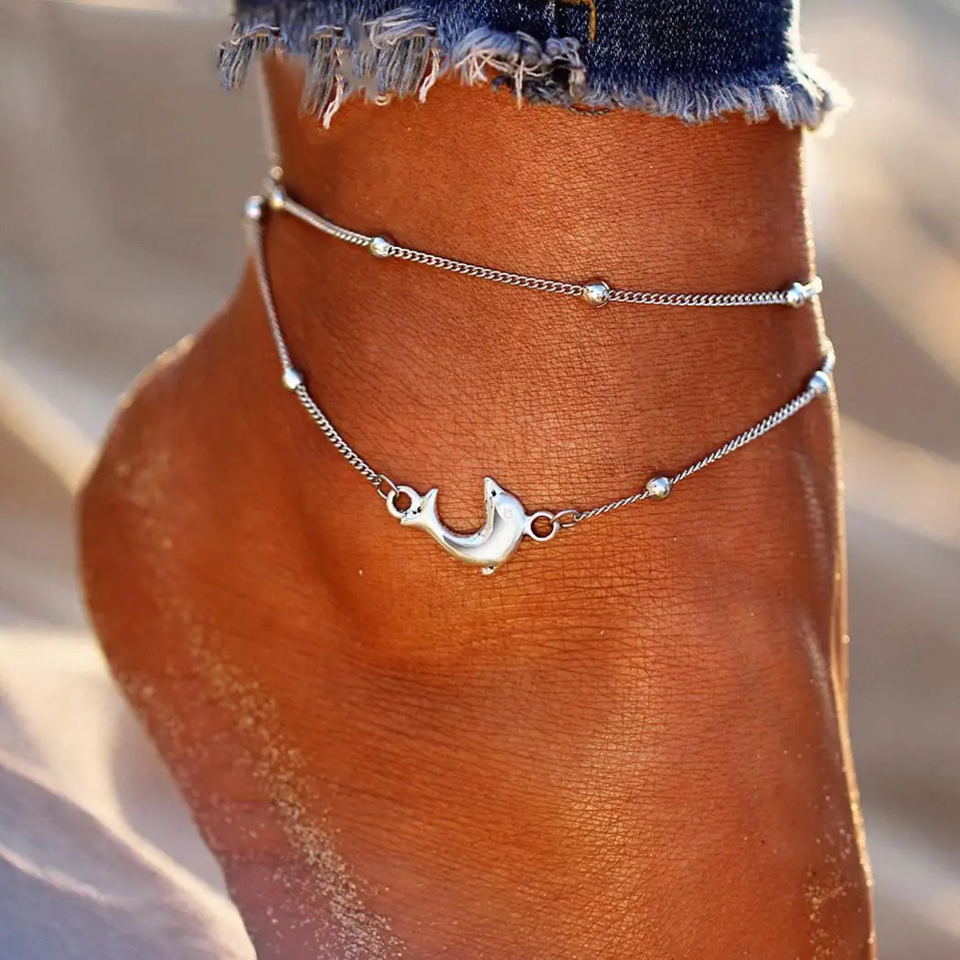 

Claw Women Lobster Anklet Dolphin Double Geometric Link Chain Style Fashion Beads Layered Layer Simple Casual Clasp
