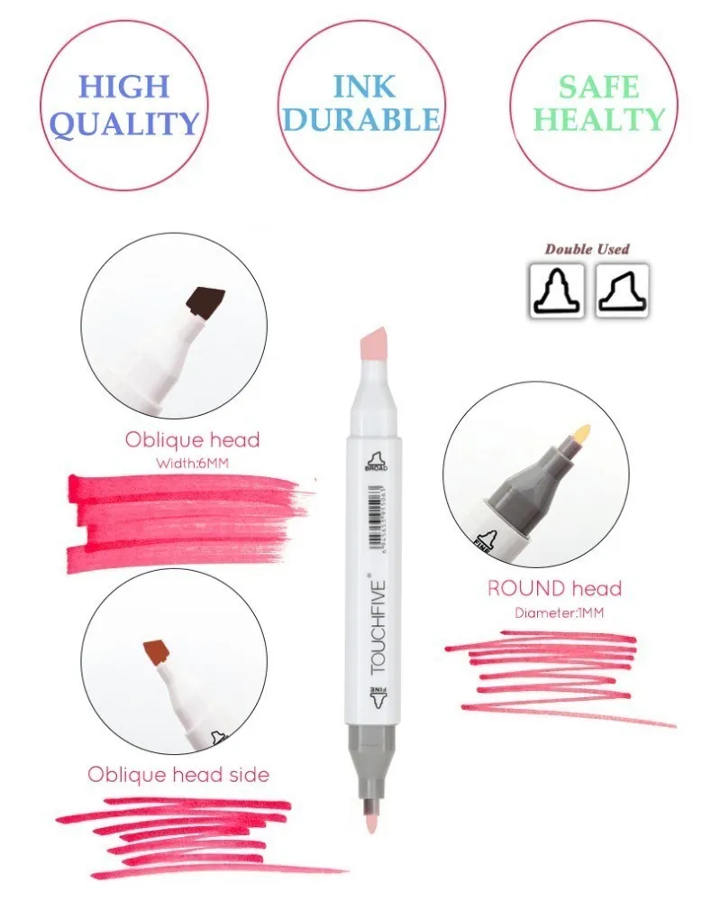 TOUCHFIVE 24 Colors Sketch Skin Tones Marker Pen Artist Double Headed Alcohol Based Manga Art Markers brush pen images - 6