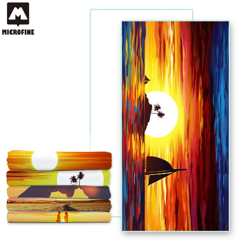 

Microfine Microfiber Beach Towel Machine Washable Bath Towel Oversized Setting Sun Printed Yoga Mat Waterproof Blanket For Women
