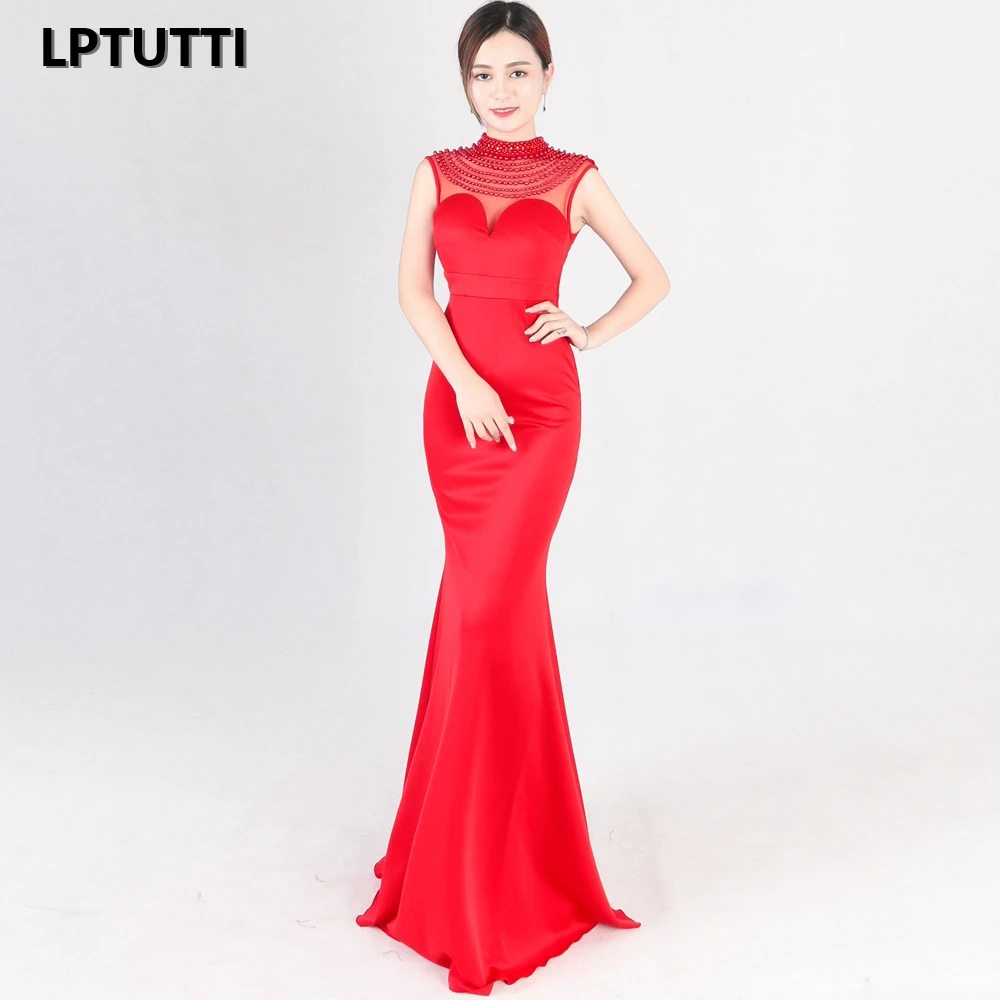 

LPTUTTI Crystal Chiffon Beading New For Women Elegant Date Ceremony Party Prom Formal Gala Luxury Long Evening Dress A04